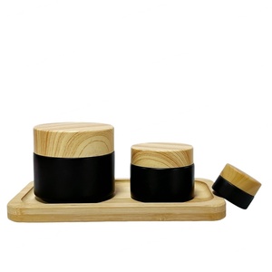 Tarros de crema facial negros mate de 5/10/15/20/30/50 g en stock al por mayor, tarros de vidrio de 1, 2 y 4 onzas con tapa de plástico color bambú y tapa de rosca. - Product Image 3