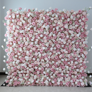 Décoration murale <span class=keywords><strong>florale</strong></span> de mariage, <span class=keywords><strong>mur</strong></span> de fleurs roses, tapis mural enroulable, tissu en soie, fond de scène en fleurs de rose - Product Image 2