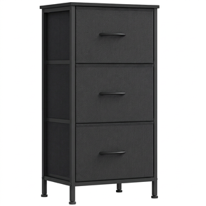 Commode moderne noire à 3 tiroirs, structure en acier, rangement autoportant pour chambre à coucher, panneau MDF, design minimaliste - Product Image 1