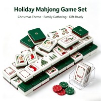 Tuiles de Mahjong de Noël rouges, en acrylique, ensembles de Mahjong américains de luxe gravés, boîtes cadeaux de fêtes, vente en gros personnalisée, nouvelle arrivée
