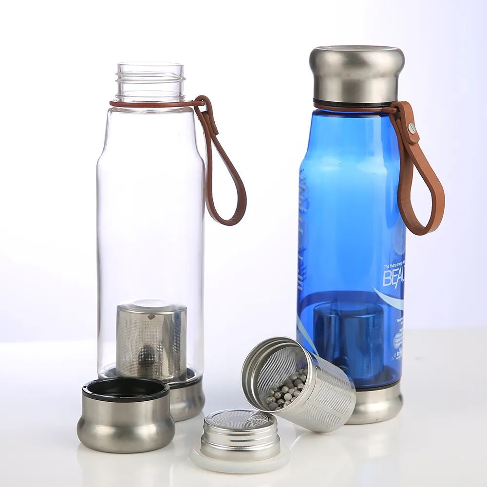 600ml Portable Hydrogen Water Bottle with Strap and Tea Filter Removable BPA-Free Bottom Leak Proof Sports Plastic Water Tumbler