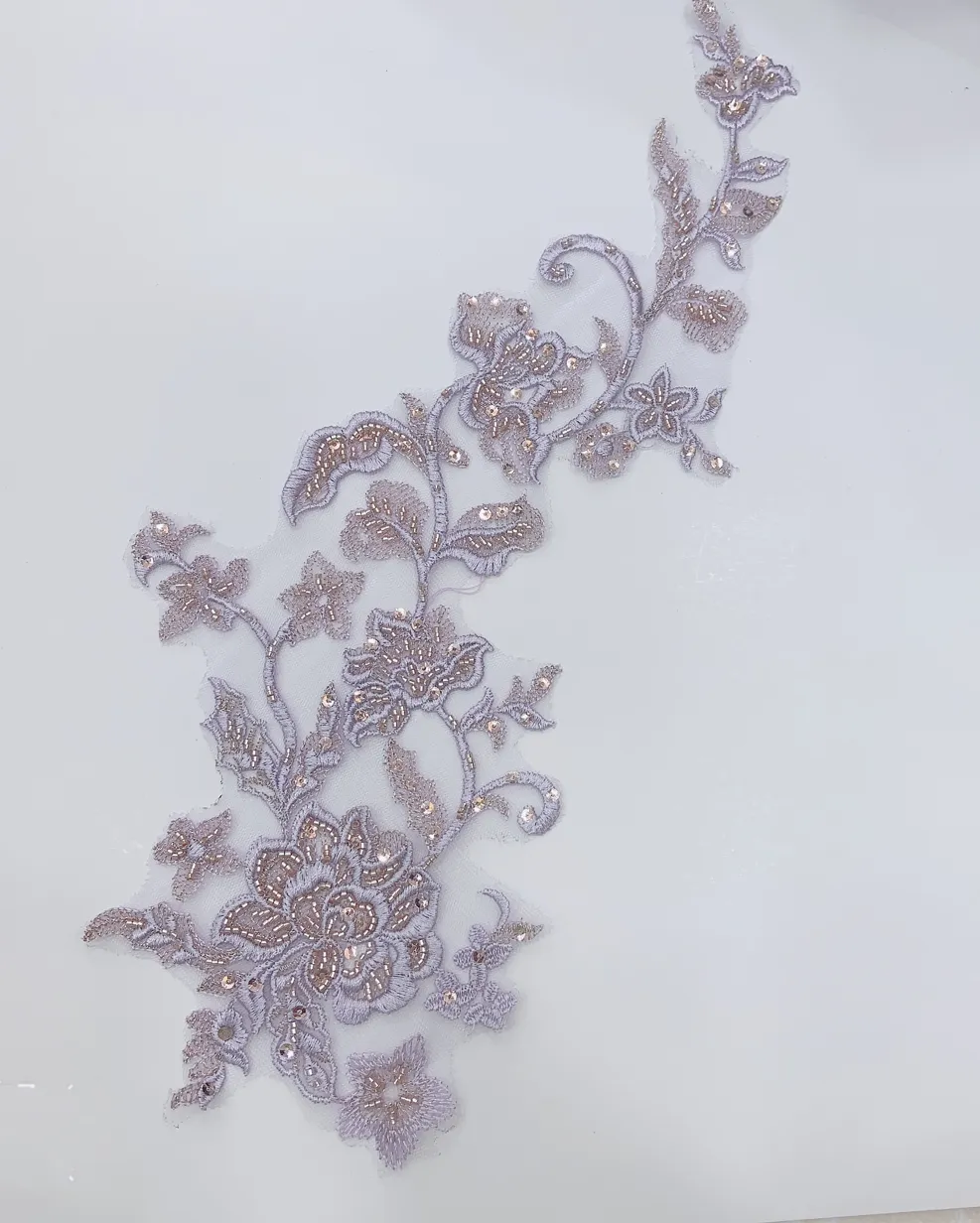 HC-34658 Hechun 3d Blume Perlen mit Pailletten Spitze Applikation