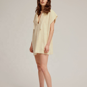 Poncho de Verano para Mujer, Tejido de Rizo, con Capucha, Suave, de Algodón, Tipo Toalla, Vestido Mini, para Después del Baño, Cuello en V Profundo, Falda Corta - Product Image 2