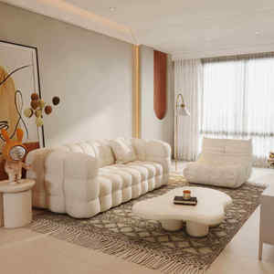 Мягкий угловой диван Yisi Cream Style из хлопка, современный диван-облако, белый, с плетением из овечьей шерсти, для квартиры, гостиной, с пуговицами, для отеля - Product Image 2