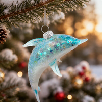Ornements de Noël peints à la main en verre bleu soufflé suspendus dauphins scintillants pour des vacances festives écologiques
