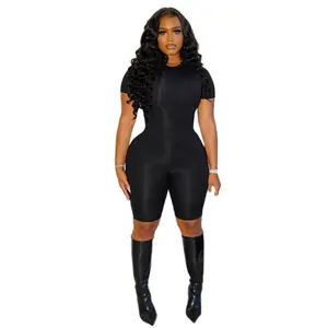 Fashion Women's Wear Autumn New tight short sleeve rompers casual bum lift shorts suit for women