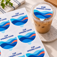 Étiquette autocollante personnalisée pour couvercle de gobelet avec graphiques découpés pour les ouvertures de gobelets et de couvercles