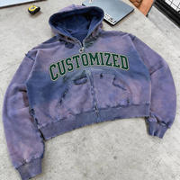 DiFan Vente en gros Sweat à capuche zippé pour homme, en coton oversize, brodé, effet vieilli, ourlet en coton, coloré, délavé soleil et délavé à l'eau, pour l'hiver