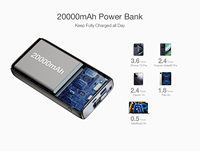 Batterie externe haute capacité 20000mAh, chargeur rapide bidirectionnel 35W, câble rétractable breveté USB-C USB, charge de 3 appareils, écran LCD caché