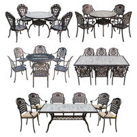 Ensemble de salle à manger d'extérieur en aluminium moulé, table longue avec 4/6/8/10/12 chaises, ensemble de salle à manger de patio en aluminium moulé