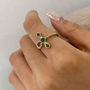 Cross Shape Snake Design Ring 18K Gold Plated With Zircon Emerald Inlay Unisex Fashion Jewelry Gift - Product Image 4