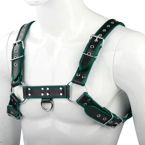 Men <b>Leather</b> Bondage <b>Harness</b> Blue Black Adjustable With Rings For Adult Play SM Costume Performance Props - Product Image 4