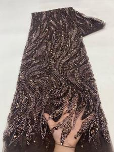 NI.AI 2025 kain renda manik-manik pengantin kualitas tinggi renda jaring renda payet bordir dengan mutiara untuk gaun pesta pernikahan - Product Image 4