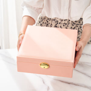 Caja de regalo de joyería de cuero PU Rosa <span class=keywords><strong>grande</strong></span> al por mayor con logotipo personalizado de espejo y suministro de fábrica bloqueable multifunción - Product Image 3