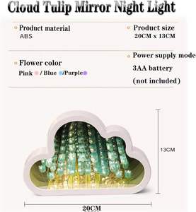 Wholesale DIY Handmade Custom Cloud Mirror Tulip <b>LED</b> Night <b>Light</b> for Children Warm White ABS Material Battery/USB Powered - Product Image 6