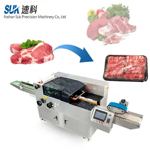 Máquina de embalagem de filme plástico para alimentos, de alta velocidade, carne bovina, frutos do mar, com etiqueta impressa
