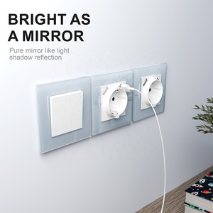 <strong>White</strong> Black Grey Gold 86*86 EU Standard Glass Panel Schuko German Wall Socket with Double USB <strong>Ports</strong> DC 5V 2100mA - Product Image 4