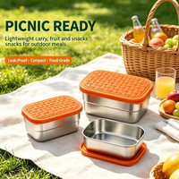 Ensemble de boîtes à lunch bento rectangulaires mignonnes, étanches, sans BPA, avec récipient à sauce hermétique, récipient alimentaire en acier inoxydable, couvercle en silicone, 720 ml