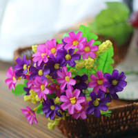 Fleurs artificielles d'extérieur en soie, 28 têtes de chrysanthèmes, petites marguerites, bouquet de cosmos à 7 branches, style rustique pour décoration de centre de table