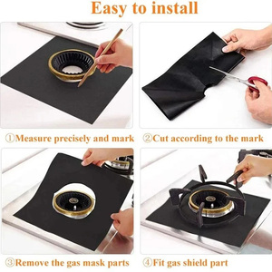 Protector de quemador de estufa de gas reutilizable, resistente al calor, antiadherente, de fibra de vidrio con revestimiento de PTFE, con logotipo personalizado de fábrica, color negro. - Product Image 6