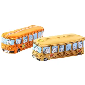 High quality canvas large capacity students pencil case pen bag school bus pencil bag