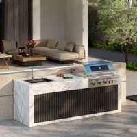 Station de barbecue en ardoise extérieure de qualité supérieure avec évier de préparation de cuisine et allumage électronique de comptoir de bar luxueux pour la cour de la villa