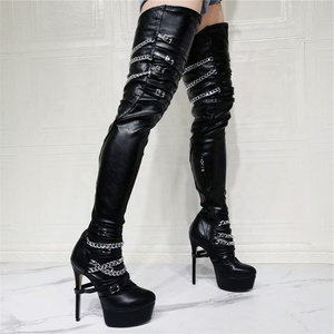 Bottes hautes à plateforme pour femmes avec chaîne décorative, grandes tailles 14, talons aiguilles, pour pieds larges, bottines pour femmes - Product Image 4