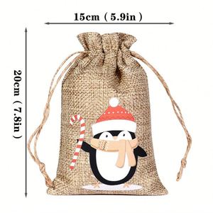 Bolsa de Arpillera Grande de 15x20cm con Cordón, Bolsa de Lino con Diseño Navideño, Bolsa de Yute para Regalos de Navidad, Dulces y Embalaje - Product Image 2