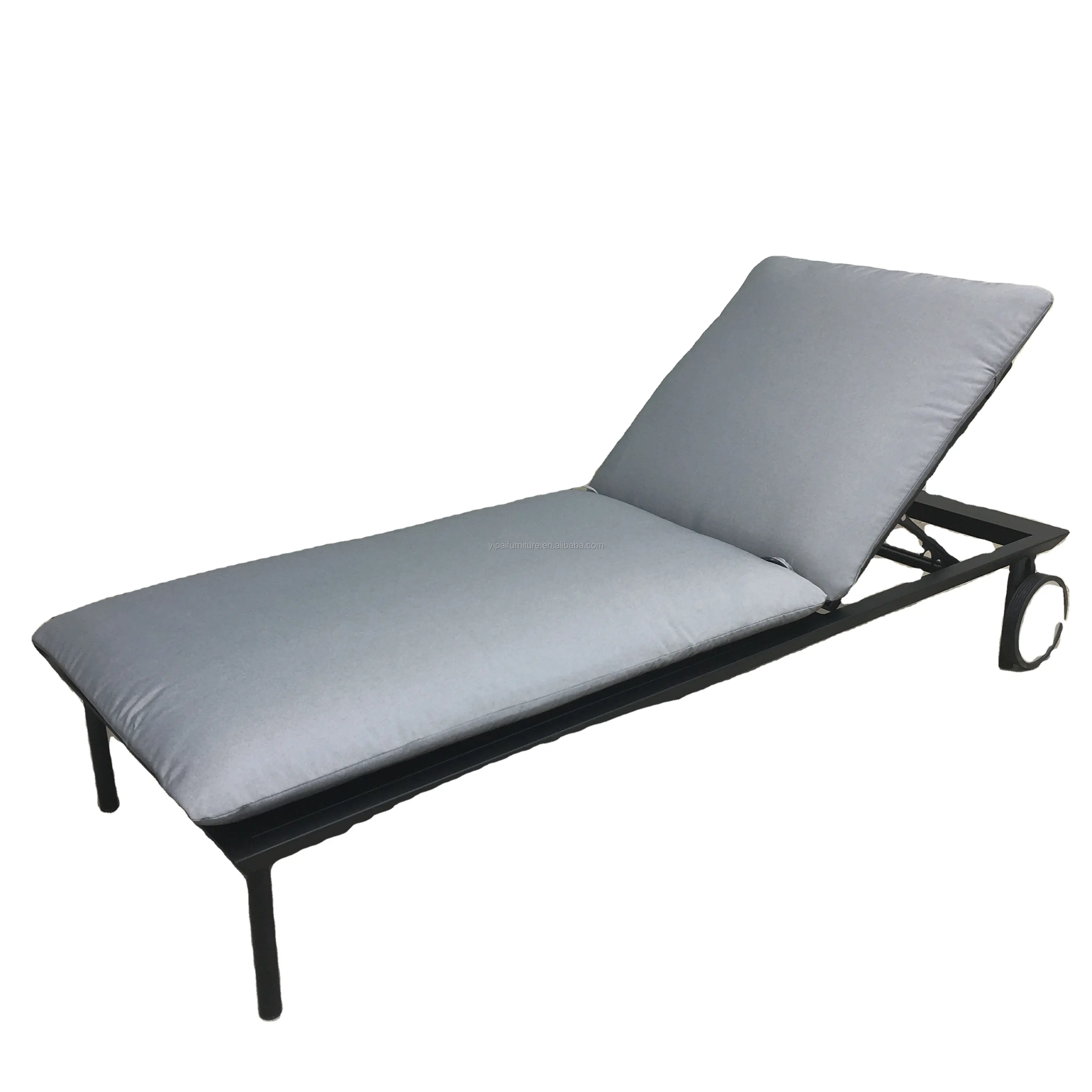 China Aluminium Hotel Strand Opvouwbare Zonnebank Vrije Tijd Buiten Zonnebank Waterdicht Kussen Chaise Lounge Zwarte Buiten Ligstoelen