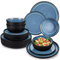 Service de table en céramique EKA de haute qualité, bleu et noir, à double tonalité, avec glaçure réactive, OEM/ODM, ensemble de vaisselle en grès
