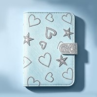 Carnet à couverture rigide YALONG YLA5R014 A5 en similicuir avec strass en forme de cœur et d'étoile, fermeture à pression, vente en gros