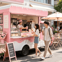 Camion de restauration motorisé pour hot-dogs, en acier inoxydable, résistant à la rouille, service rapide, aménagement efficace, conçu pour les repas à fort volume