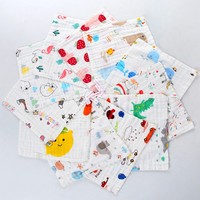 En gros, petite serviette de bave en coton 25x25 cm, carrée, haute densité, six couches, gaze bulle, motif dessin animé, absorbante, épaisse et douce, type mouchoir