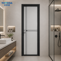 Puerta de Baño Moderna de Aluminio y Vidrio Impermeable con Acabado Liso para Uso en Hoteles y Villas, Bien Sellada, Garantía de 4 Años