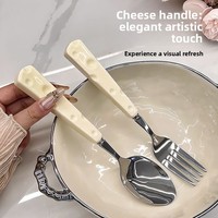 Ensemble de couteau, fourchette et cuillère en acier inoxydable, style Instagram, moderne et minimaliste, luxe léger, thème fromage mignon, portable, trois pièces, cadeau