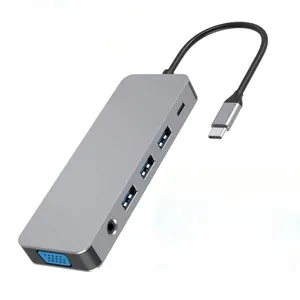 热销11英寸1 USB3.0集线器，带HDMI + VGA + USB-A + PD + TF/sd卡 + 以太网多端口快速扩展坞，适用于Macbook