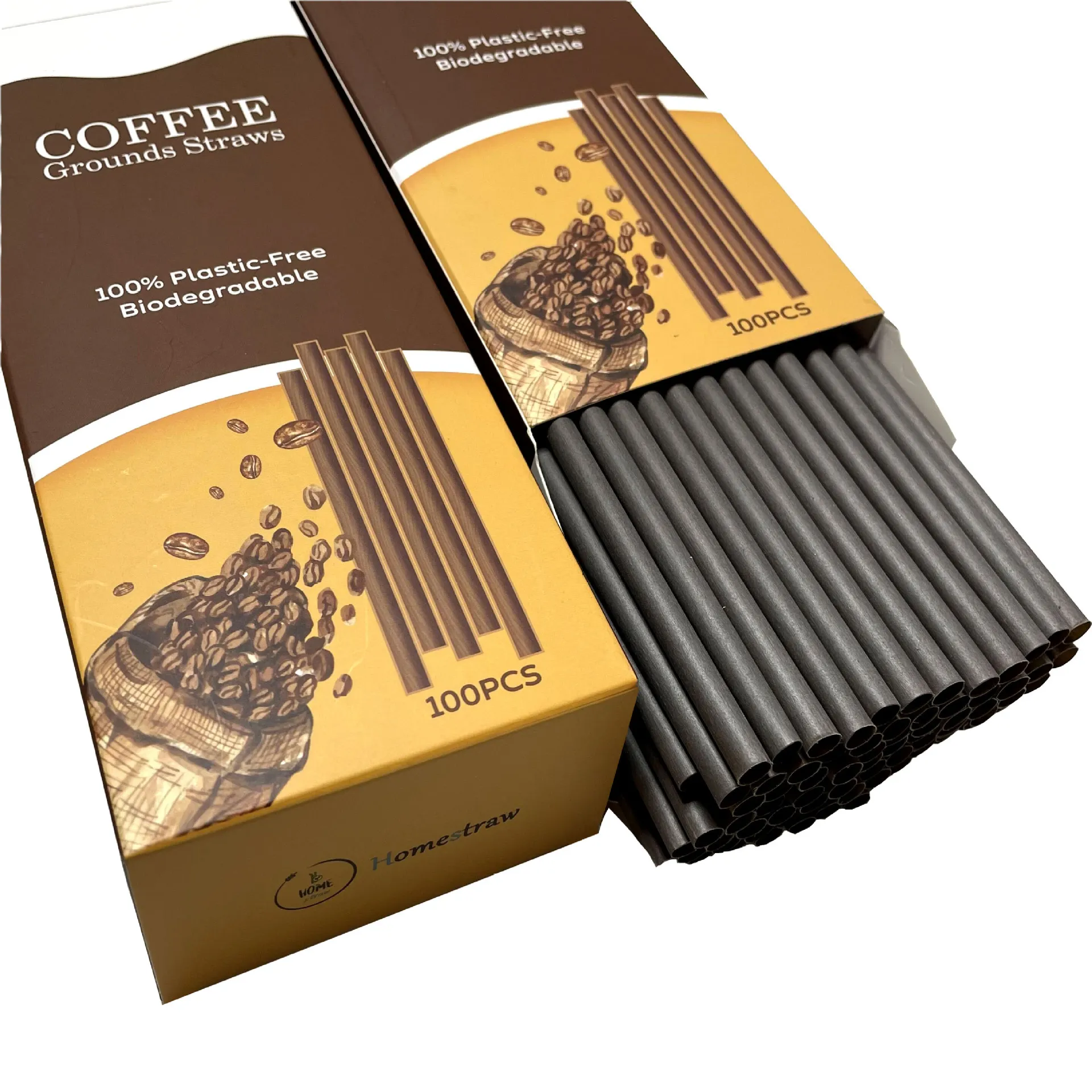 Eco Customized PLA Coffee Grounds Drinking Straw 12mm Disposable Beverage Sharp End Biodegradable Bars Accessories Straws
