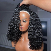 Perruque 3-en-1 mi-tête avec cheveux humains brésiliens bouclés afro crépus, sans colle, sans couture, à cordon de serrage, sans besoin de laisser de cheveux apparents, prête à porter
