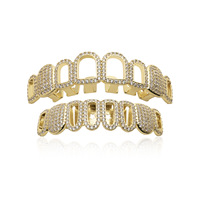Vente en gros de fausses dents personnalisées, micro-incrustées de zirconium, style punk, Halloween, cosplay, gros bijoux dentaires dorés