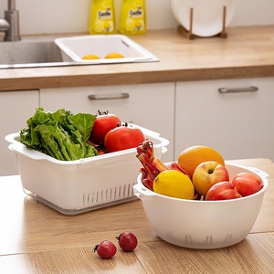 Juego de organizador de cocina multifunción para el hogar cesta de verduras de plástico extensible de doble capa con coladores y coladores con asa - Product Image 4