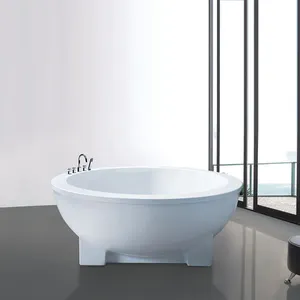 现代60/72英寸圆形白色亚克力浴缸独立式浸泡浴缸，带嵌入式排水器，适用于浴室