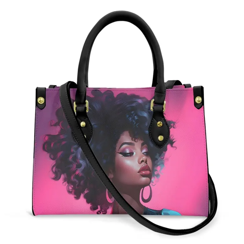 Stampa su richiesta borsa da donna African Girl Print Luxury PU Leather borse a tracolla piccole da donna per borse a tracolla da spiaggia all'aperto
