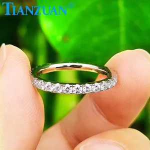 Soild 2Mm Moissanite Đầy Đủ Eternity Nhẫn Ban Nhạc 925 Sterling Bạc Trắng Vòng Moissanite Kim Cương Trang Sức Quà Tặng Hẹn Hò Đảng Phụ Nữ