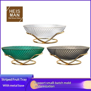 Assiette à fruits <span class=keywords><strong>plate</strong></span> de style européen faite à la main avec incrustation dorée, bol en verre émaillé coloré, design sergé, base métallique, grande capacité pour la maison - Product Image 2