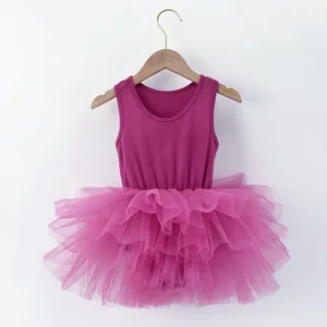 婴儿学步女孩芭蕾舞裙玫瑰紫色紧身连衣裤短裙经典褶边薄纱蓬松派对套装连衣裙