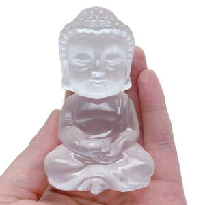 Vente en gros de sculptures de Bouddha en sélénite, cristal naturel de guérison, prix d'usine, gravure pour la décoration intérieure, thème bouddhiste pour Halloween - Product Image 2