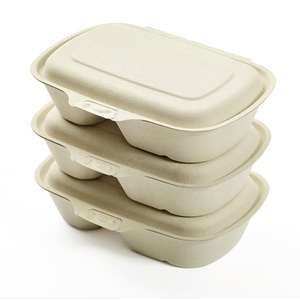 Butterfly Locking Take-Away Biodegradable Pizza Hamburguesa Bento Vajilla desechable Caña de azúcar Bagazo Plato Fiambrera - Product Image 3