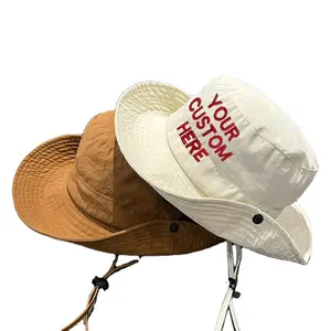 OEM tùy chỉnh thiết kế thêu logo Sun hat rộng vành Boonie câu cá hat Nylon mũ vải không thấm nước ngư dân mũ