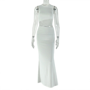 Productos de Moda 2026 Vestidos Largos Casuales Elegantes para Mujer, Sin Mangas, Color Sólido, Malla Calada - Product Image 3
