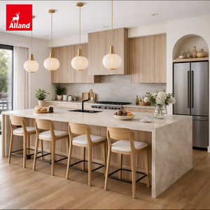 Armoires de cuisine en bois mélaminé de style minimaliste nordique Alland, couleur bois, style japonais, minimalisme scandinave, placage bois pour villa - Product Image 2